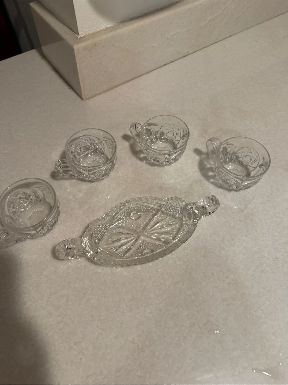 Vintage Clear Pressed Glass Tea Cup and Tray Set